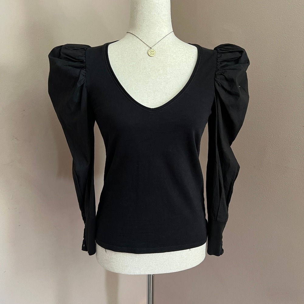Nation LTD Black Jenna Puff Sleeve Combo Tee Size XS Cotton Top Capsule Wardrobe